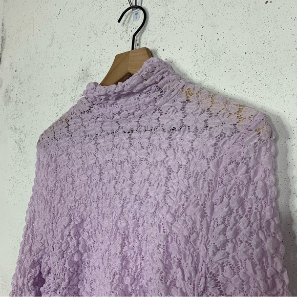 Free People Day & Night Lace Purple Lavender Crochet BodySuit Long Sleeve Top - Picture 3 of 12